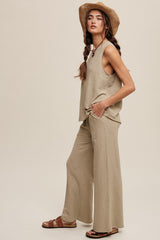 Light Olive Slub Knit Pants Set