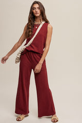 Burgundy Slub Knit Maternity Pants Set