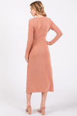 Rust Ribbed Long Sleeve Wrap Nursing Dress