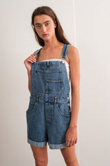 Blue Rolled Hem Maternity Short Overalls