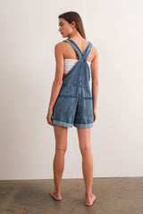 Blue Rolled Hem Short Overalls