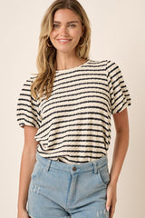 Black Striped Textured Puff Sleeve Maternity Top