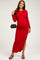 Red Ribbed Long Sleeve Side Slit Maternity Maxi Dress