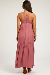 Mauve Sleeveless Lace Tiered Maternity Maxi Dress