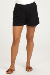 Black Raw Hem Maternity Shorts