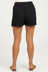 Black Raw Hem Maternity Shorts