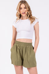 Olive Raw Hem Maternity Shorts