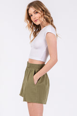 Olive Raw Hem Shorts