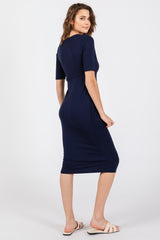 Navy Blue Wrap Top Midi Dress