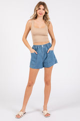 Blue Elastic Waist Maternity Denim Shorts