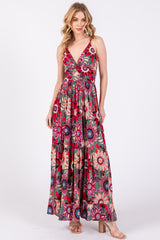 Multicolor Floral Front Twist Maternity Maxi Dress