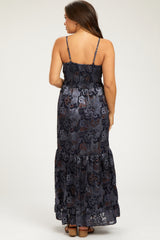 Navy Printed Front Twist Maternity Maxi Dress