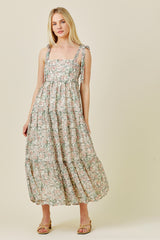 Cream Floral Shoulder Tie Tiered Maternity Maxi Dress