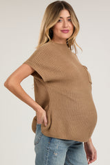 Mocha Knit Pocket Front Maternity Top