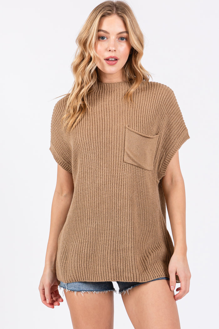 Mocha Knit Pocket Front Maternity Top