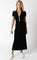 Black Ribbed Knit Collared Button Front Dress