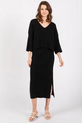 Black V-Neck Knit Maternity Skirt Set