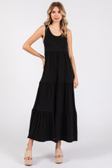 Black Sleeveless Scoop Back Tiered Maternity Maxi Dress