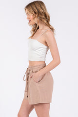 Taupe Linen Drawstring Shorts