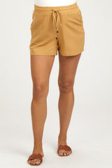 Camel Linen Drawstring Maternity Shorts