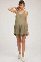 Olive Sleeveless Waffle Knit Maternity Romper