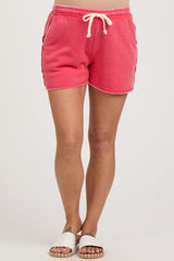 Coral Faded Wash Maternity Drawstring Shorts