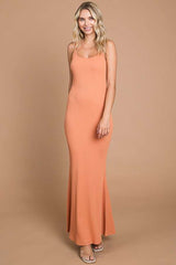 Peach Ribbed Maternity Maxi Dress