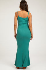 Emerald Green Ribbed Maternity Maxi Dress