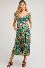 Jade Tropical Print Smocked Short Sleeve Maternity Maxi Dress