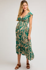 Jade Tropical Print Smocked Short Sleeve Maternity Maxi Dress