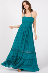 Teal Smocked Open Back Maxi Dress