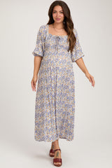 Lavender Abstract Floral Smocked Maternity Maxi Dress