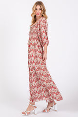 Red Abstract Floral Smocked Maxi Dress