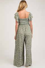 Green Floral Maternity Jumpsuit