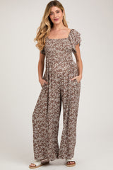 Mocha Floral Maternity Jumpsuit