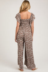 Mocha Floral Maternity Jumpsuit