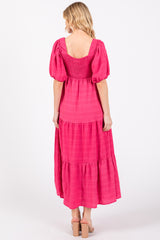 Fuchsia Textured Tiered Midi Dress