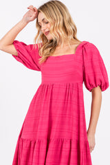 Fuchsia Textured Tiered Midi Dress