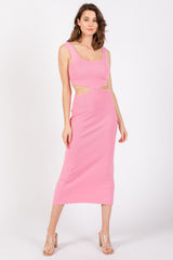 Pink Sleeveless Side Cutout Midi Dress