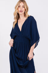 Navy Lightweight Deep V-Neck Maxi Dress