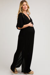 Black Lightweight Deep V-Neck Maternity Maxi Dress