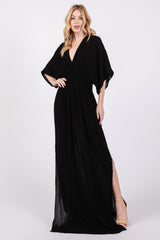 Black Lightweight Deep V-Neck Maternity Maxi Dress