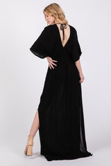 Black Lightweight Deep V-Neck Maxi Dress