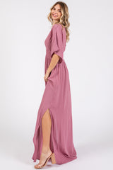 Mauve Lightweight Deep V-Neck Maxi Dress