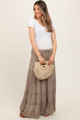 Olive Drawstring Tiered Maternity Maxi Skirt