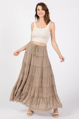 Olive Drawstring Tiered Maternity Maxi Skirt