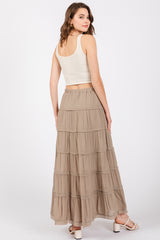 Olive Drawstring Tiered Maxi Skirt