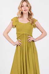 Lime Smocked Crossover Off Shoulder Maxi Dress