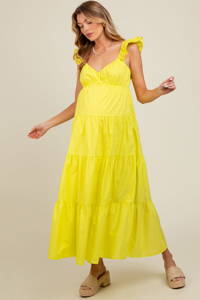 Lime Sleeveless Tiered Maternity Maxi Dress