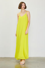 Lime Pleated Sleeveless Maxi Dress